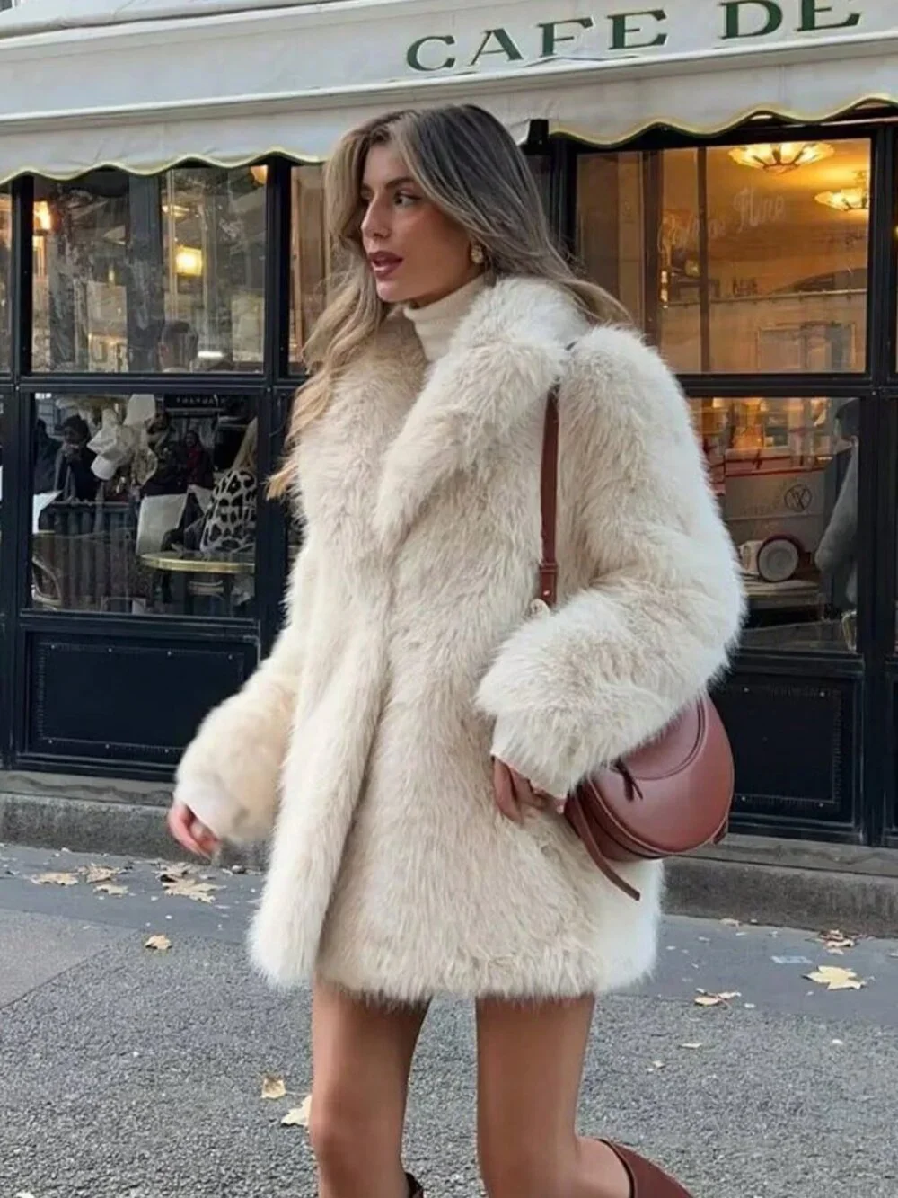 Beige womens Oversize Faux Fur teddy Coat - Picture 4 of 9